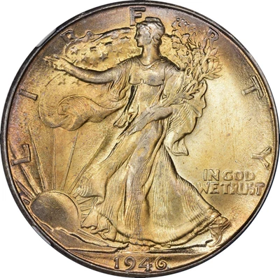 1946-D Walking Liberty Half Dollar NGC MS-66+ (Toned). - Image 1 of 4