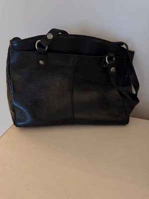 Frye Black Leather Tote Shoulder Bag Large Purse Satchel Pockets Genuine - Image 1 of 4