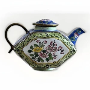 Vintage Collectable Enameled Miniature Metal Teapot Hand Painted - Picture 1 of 5
