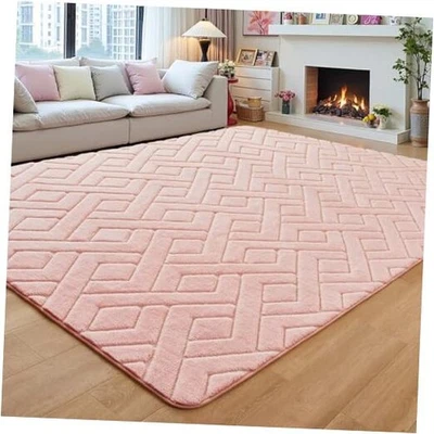 Alfombra Lavable Rosa 5x7 para Niñas Dormitorio Salón, Moderna Geométrica  Foto 1 de 4