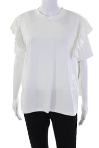 Adeam Womens Cotton Crew Neck Ruffle Sleeve Amaryllis T-Shirt White Size L - Picture 1 of 7