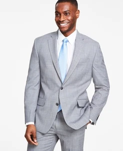 Michael Kors Mens Classic fit Suit Jacket Blazer 42 L Light Grey Plaid Stretch - Picture 1 of 2