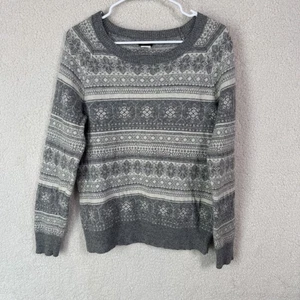 Maglione J Crew donna grande grigio bianco Fair Isle lana nylon cashmere pullover - Foto 1 di 6