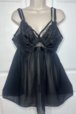 Torrid Sz 1X Black SEMI SHEER Lace Bra Bodice SOFT Nightie Babydoll Gown Sexy - Image 1 of 4