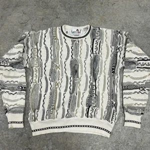Vintage 90s Coogi Style Sweater Mens Medium Textured 3D Knit Crewneck Italy Rare - Picture 1 of 9