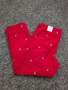 Talbot's Relaxed Chino Pants Pug Dog Embroidered AOP Red Size 14 NWT - Picture 1 of 10