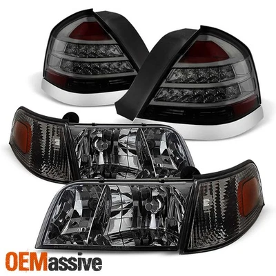 For 1998-2011 Ford Crown Victoria Smoked Headlights + LED Tail Brake Lamp Pair - Image 1 of 4