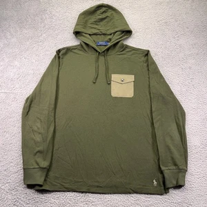 Polo Ralph Lauren Hoodie Shirt Mens Medium Olive Green Mesh MilitaryLong Sleeve - Picture 1 of 10