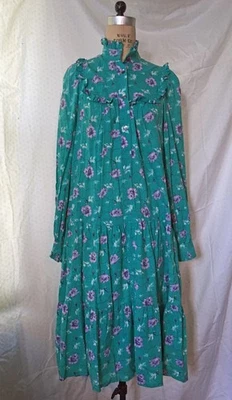 De colección Años 70 Laura Ashley Floral Cuello Alto Volantes Pradera EE. UU. 10 Gales Foto 1 de 4