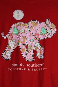 Simply Southern L/S Conserve & Protect Elephant Red Christmas Shirt Womens Large - Picture 1 of 6
