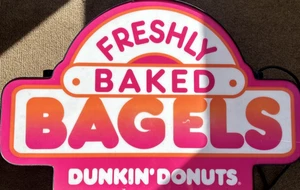 Dunkin Donuts Bagels Freshly Baked Lighted sign - 20 x 30 1/2 Vintage & Retired - Picture 1 of 24