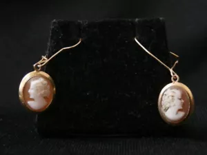 Impresionante juego de pendientes colgantes de oro amarillo de 14 K Art Deco para cameo. Haz una oferta #1143 - Imagen 1 de 5