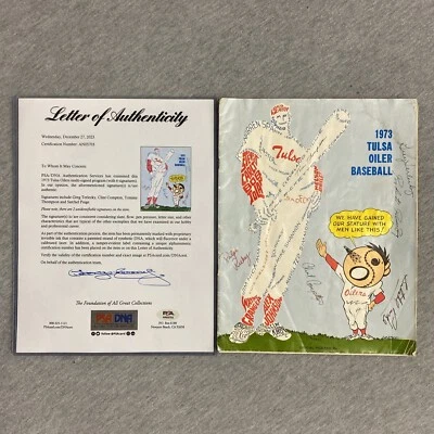 Satchel Paige Autographed 1973 Tulsa Oilers Baseball Program PSA/DNA - Image 1 of 4