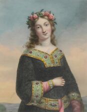 "Medieval Beauty", German Handcolored Lithograph, 1830s (1)