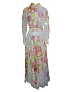 Vintage Coco of California rosa Lagenlook rosa Blumen Shirt Abend Gow mit Gürtel - Bild 1 von 23