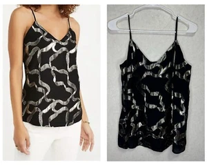 NUEVO CON ETIQUETAS ANN TAYLOR Negro Metálico Dorado Camisola Top PEQUEÑO Vacaciones Y2k Ligero - Imagen 1 de 6