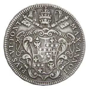STATO PONTIFICIO PIO VI Moneta Mezzo scudo 1775 - peso 13,03 gr - diametro 34,5 - Foto 1 di 2