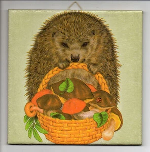 Azulejo decorativo azulejo de imagen azulejo de pared decoupage idea de regalo otoño erizo (012) - Imagen 1 de 2