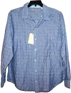 Camisa Roundtree Yorke Caribbean L/S Grande Mezcla de Lino Azul Profundo Nueva con Etiquetas - Imagen 1 de 2