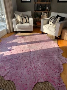 Pink Cowhide Rug Size: ± 7' X 7' Pink Metallic on Off-White Cow Hide Rugs - Picture 1 of 11