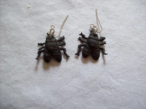 Fly Earrings Halloween Gothic Punk Alternative Black Rubber flys NEW Handmade   - Picture 1 of 1