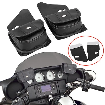 For Harley Touring Street Glide Special FLHXS Black Dual Pouches Windshield Bags - Image 1 of 4