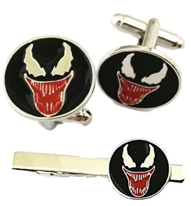 Venom Superhero Themed Metal Enamel Cuff Links & Tie Clip Set - Picture 1 of 3