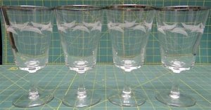 4 Vintage France Crystal Stemware Goblet Wine Glasses Silver Rim, Ivy Pattern - Picture 1 of 6