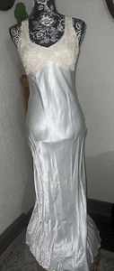 Vintage Y2K schräg ausgeschnittenes Maxikleid Elfenbein flüssig Satin schräg geschnitten, Party Abschlussball, Xs - Bild 1 von 9