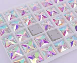 12x12mm Square Rhinestones White AB Glass Crystal Sew On Stone Sewing Flatback - Picture 1 of 4