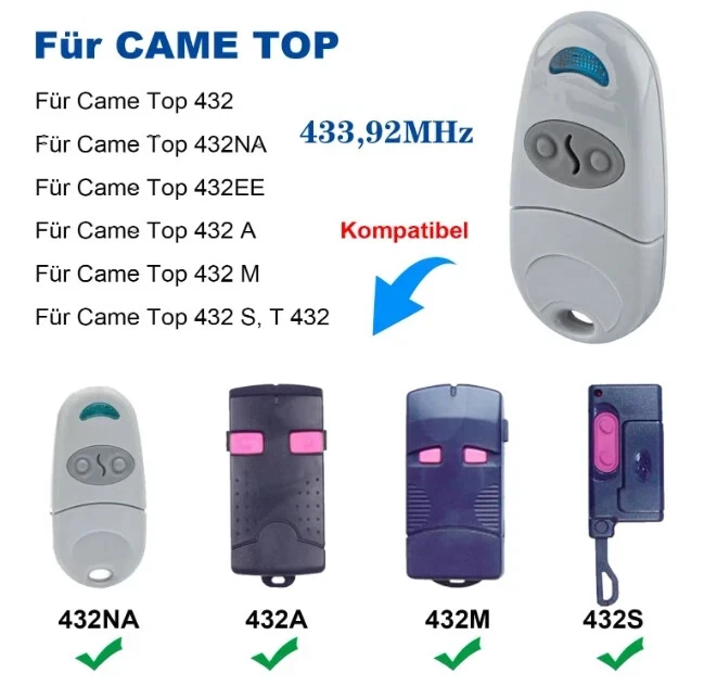 1 Stück Garagentor Handsender Für Came Top 433,92MHz 432NA, 432EE, 432M, 432A - Bild 1 von 4