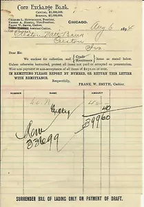 1894 Briefpapier CORN EXCHANGE BANK Chicago Illinois - Bild 1 von 2