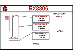 Engine Exhaust Valve-Eng Code: ED1 ITM RX8806 fits 1973 Honda Civic 1.2L-L4 - Picture 1 of 1