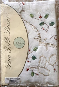 Lenox Holiday Christmas Holly Embroidered Cut Tablecloth 60 X 135 OB New READ - Picture 1 of 4
