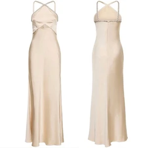 MAXI ABITO AUTORITRATTO CHAMPAGNE RASO DIAMANTE UK 10 US 6 - Foto 1 di 14