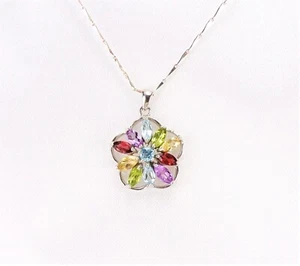 Edelstein Chakra Halskette Sterling 925 Topas Citrin Granat Amethyst Peridot 18 Zoll - Bild 1 von 10