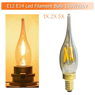 1X 2X 5X Led Filament Bulb E14 E12 Brown Glass Shell Flame shape 360degree Beam - Image 1 of 4