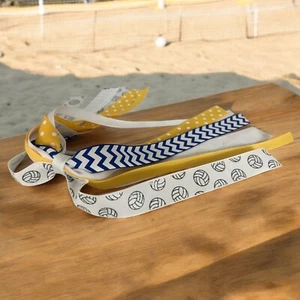 Arco de cola de caballo brillante de voleibol - oro amarillo y azul real, cinta deportiva - Imagen 1 de 16