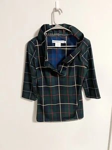 Gretchen Scott Designs Size XS Green Tartan Plaid Ruffneck Top Preppy - Picture 1 of 9