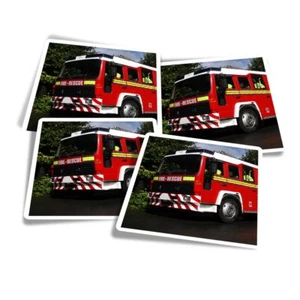 4x Vinyl Stickers Red Fire Engine Truck #53356 - Picture 1 of 1