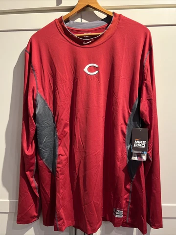 Cincinnati Reds Nike Pro Combat Dri-Fit Long Sleeve Fitted Shirt Red Mens XXL Cover