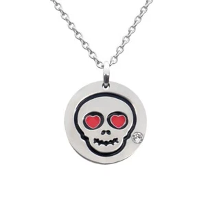 Colgante Calavera Emoji Love-Eyes, Rojo Epoxi y Cristal Acero Inoxidable por controse - Imagen 1 de 7