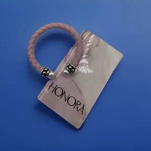 HONORA STERLING SILVER PEARL BRACELET LEATHER CUFF 6.25 INCHES LONG PINK #1 - Picture 1 of 5