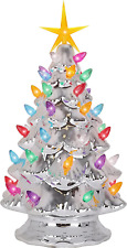 Ceramic Christmas Tree - Tabletop Christmas Tree with Lights - (11.5" Medium Sil