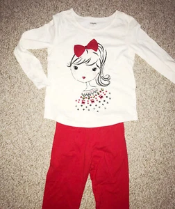 Gymboree White Cotton Shirt with Girls 8 & Red Bow & Red Leggings Pants 7-8 set - Picture 1 of 8
