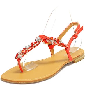 New women's shoes open toe t strap rhinestones sandals summer casual red - Picture 1 of 12