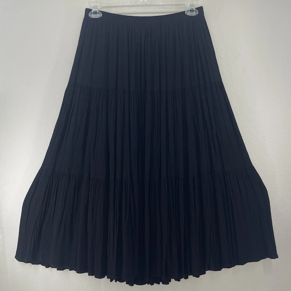 Vintage Whimsigoth Tiered Twirl Skirt Maxi Sz M Ghost Crepe Black Western Boho - Image 1 of 4