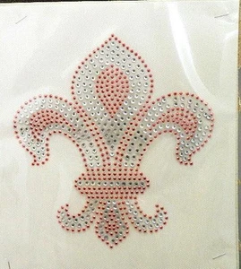 Transfer "fFLEUR DE LIS" PINK Lg Rhinestones & Stud Iron On 7" see details - Picture 1 of 1