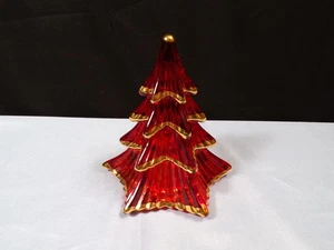Dalzell Viking Ruby Red Glass Pine Tree Christmas Tree w/ Gold Trim 4 1/2" Tall - Picture 1 of 7