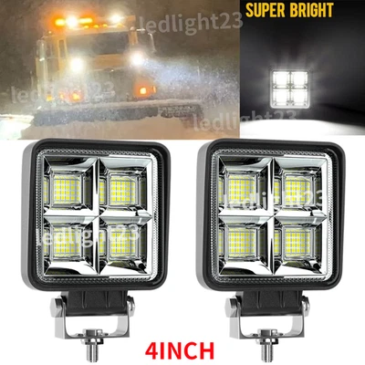 Pair 4'' white Snow plow boost lights LED amp truck tractor headlight suv utv — 第 1/4 张图片